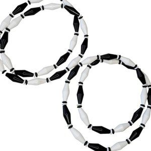 Vintage Retro Long Geometric Black White Beaded Necklaces‎ Set Of 2 28"